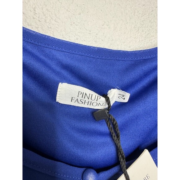 Pinup Fashion Size 24 Midi Cocktail Dress Blue Chiffon Keyhole Neck Flowy NWT - Picture 9 of 14